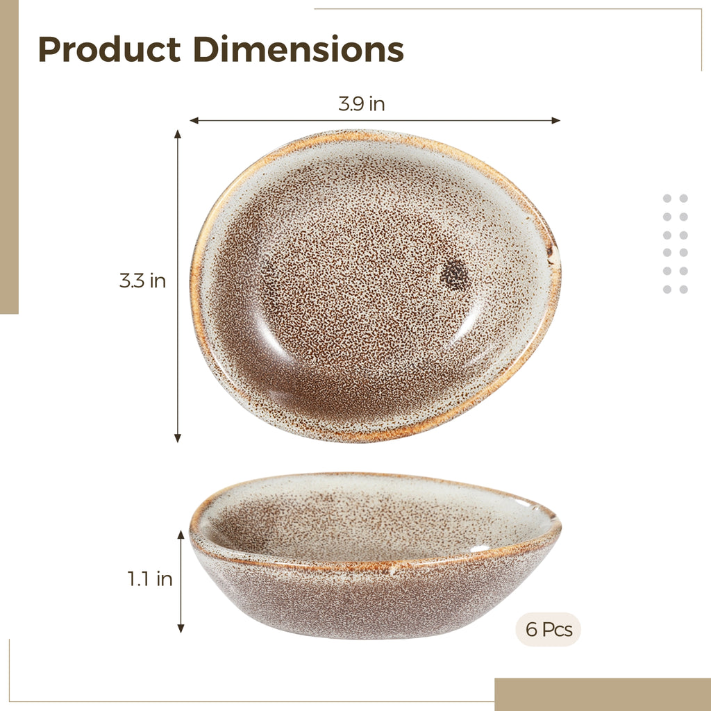 6 Pcs Ceramic Sauce Dishes, Vintage Dipping Bowls, Buffet Fruit Plates, Small Sauce Cups, Unique Serving Bowls for Condiment, Side Dishes, Appetizer, Snacks, Microwave and Oven Safe