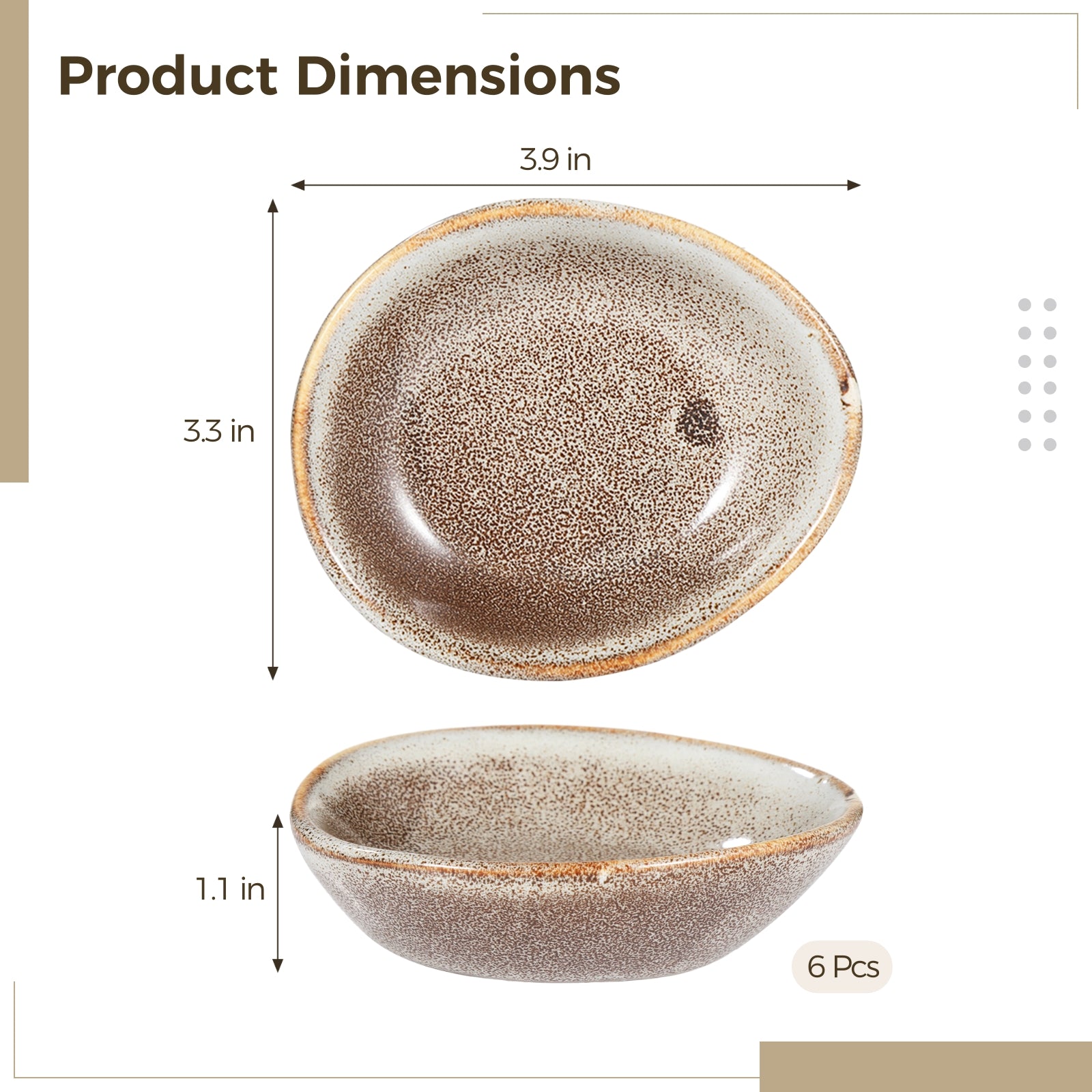 6 Pcs Ceramic Sauce Dishes, Vintage Dipping Bowls, Buffet Fruit Plates, Small Sauce Cups, Unique Serving Bowls for Condiment, Side Dishes, Appetizer, Snacks, Microwave and Oven Safe