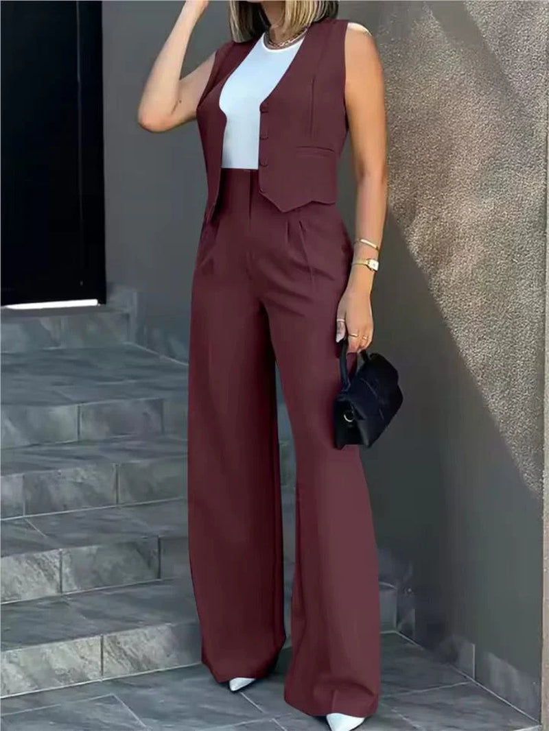 Women’S Tailored Waistcoat Wide Leg Trouser Co Ord Lounge Set