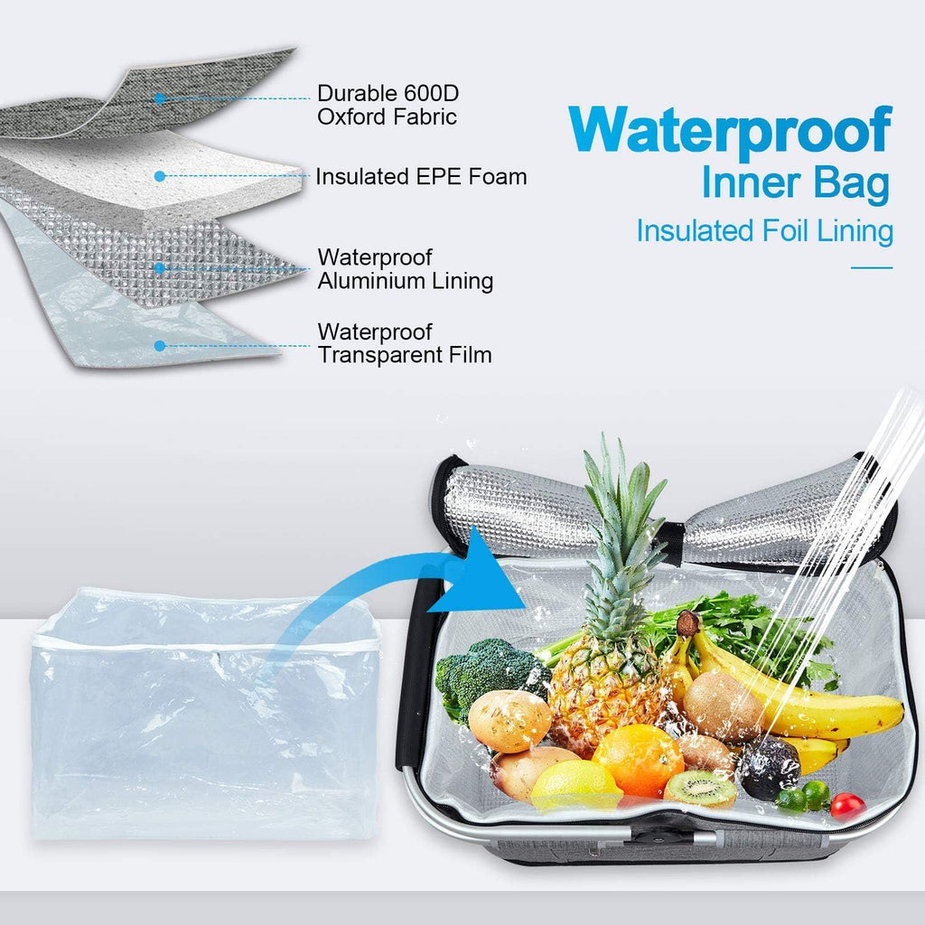 35L Large Picnic Basket 2 Layers of Internal Pockets Leak-Proof and Insulated ，Folding with Internal Support for Enhansed Stability, Wedding Gifts for Couple(Grey)
