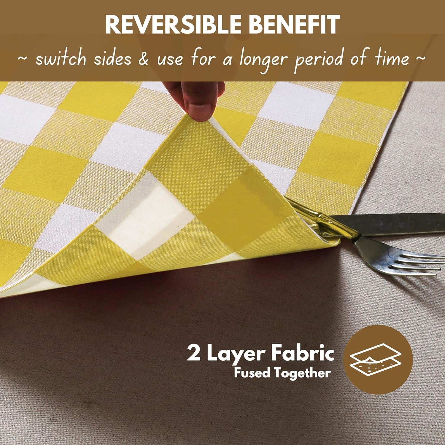 Cotton Placemat 13X19 Inches, Heat Resistant, Buffalo Plaid Place Mats Set of 4, Decorative Reversible Check Pattern Placemats for Dining Decor, Kitchen, Lemon Yellow, White