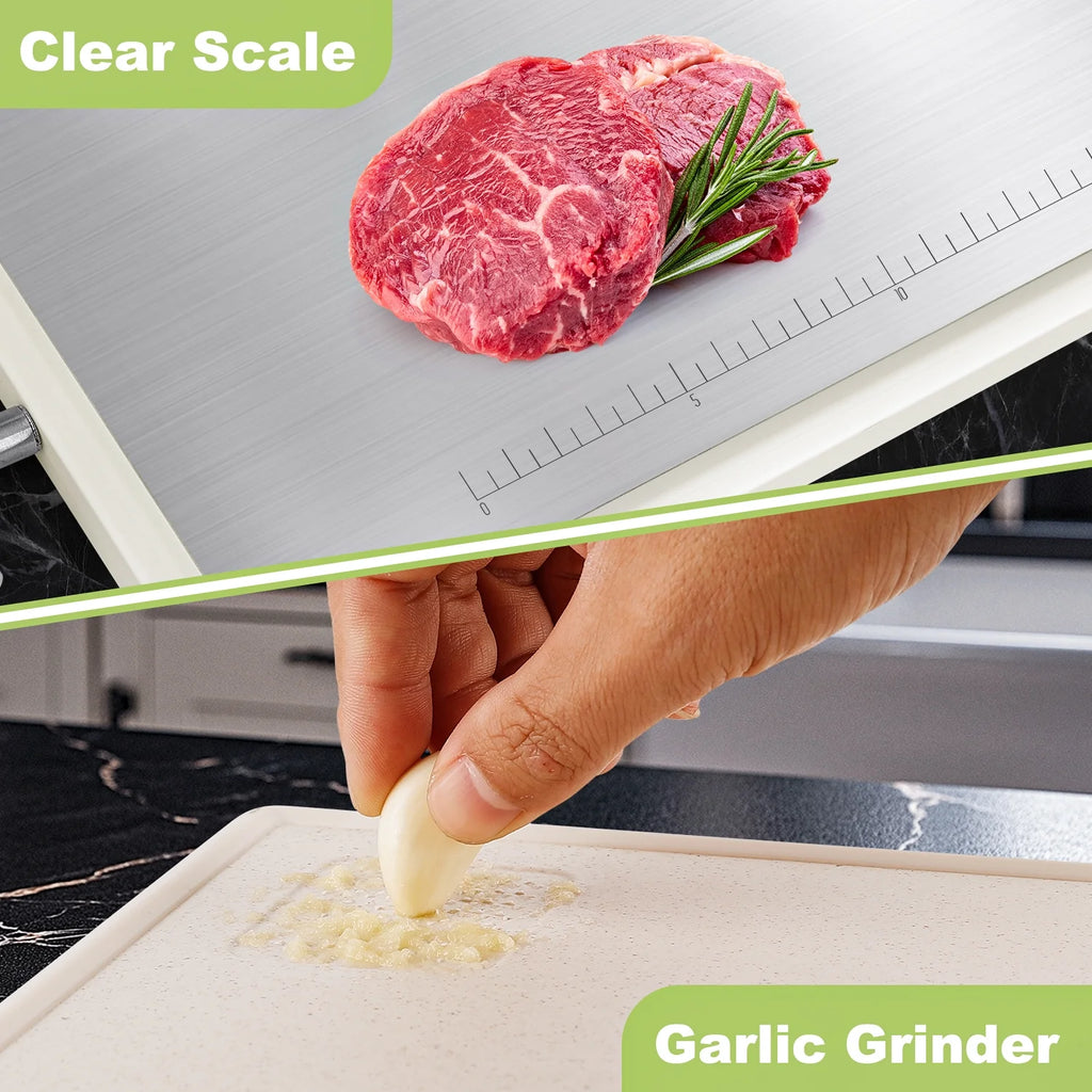 Stainless Steel Cutting Board: 16X10 Inch Double-Sided, PP Chopping Boards with Stainless Steel Handles