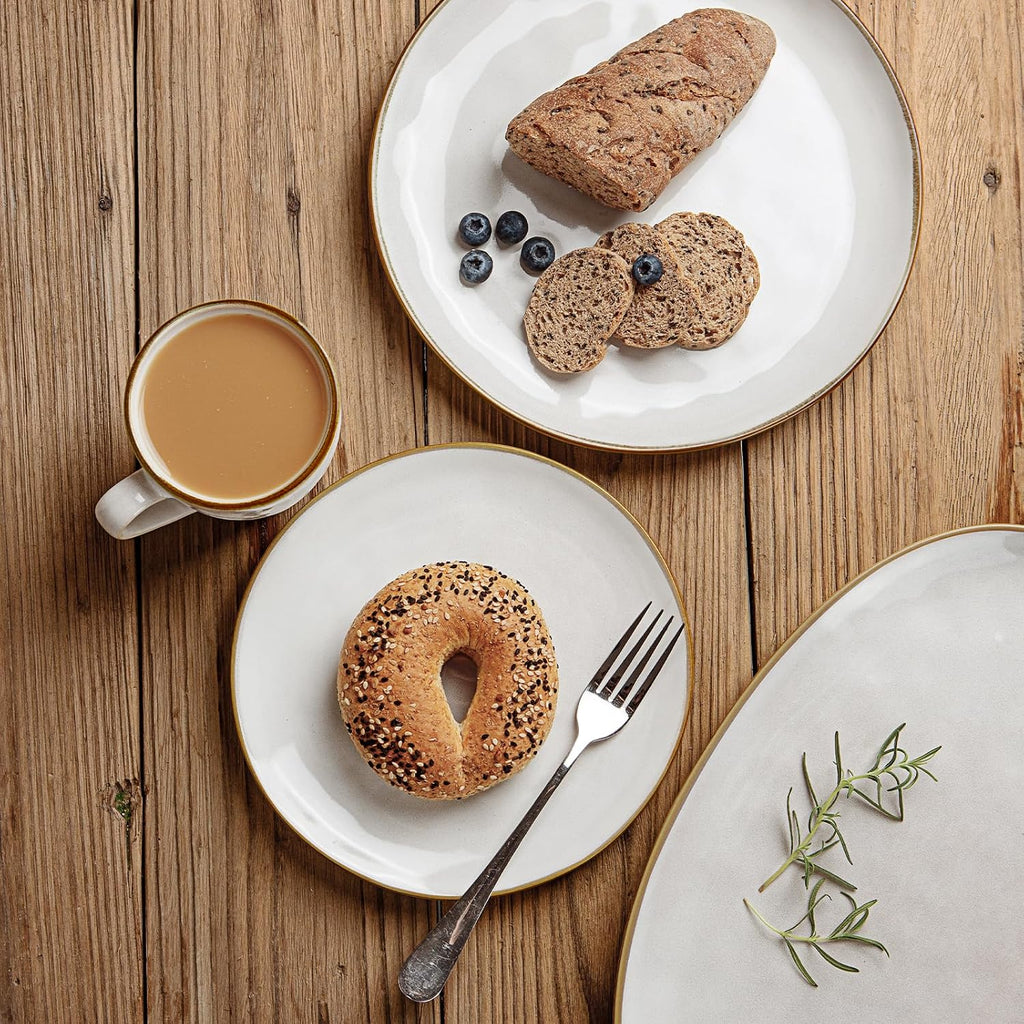 Ocean round Plates and Bowls Sets for Kitchen, 16-Piece Dinnerware Sets for 4, Mug Set for 4, Reactive Glaze, Cappuccino White
