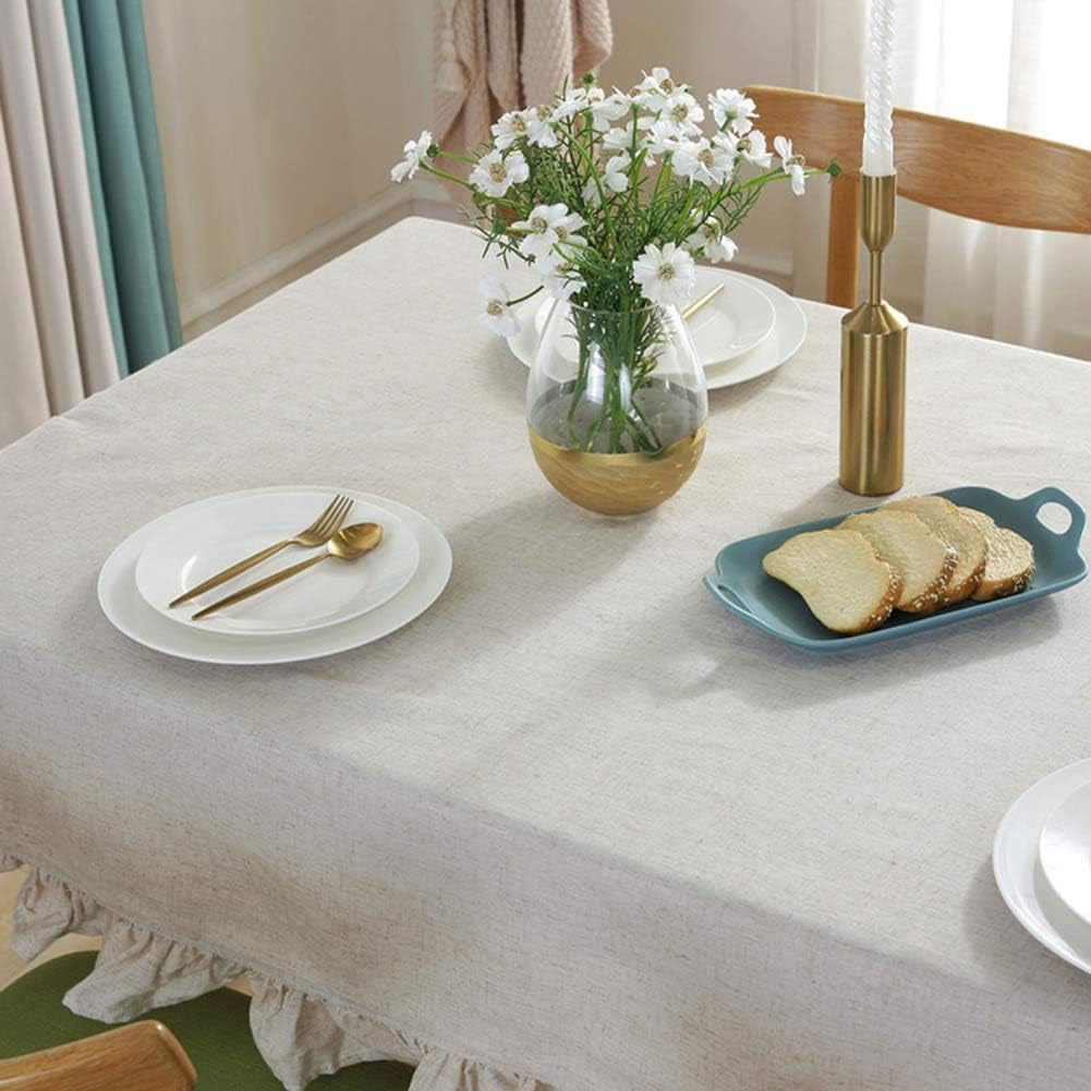 Vintage Linen Rectangle Tablecloth Tassel Table Cloth Heavy Weight Cotton Fabric Dust-Proof Table Cover Kitchen Dinning(Rectangle/Oblong, 55 X 87 Inch, Linen)