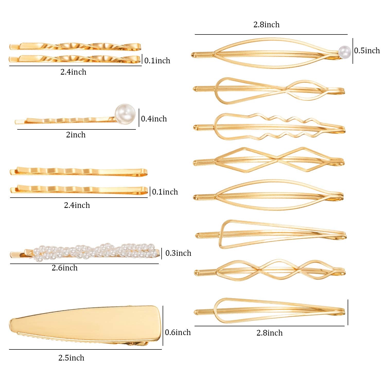 17 Pieces Gold Hair Pins Set Geometric Bobby Pin Barrettes Metal Gold Decorative Styling Jewelry Hair Clamps Accessories for Women Wedding Parties