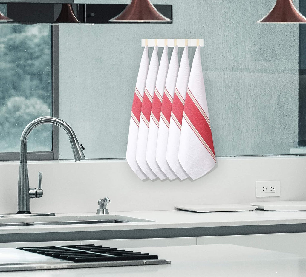 100% Cotton Kitchen Dish Towel Set of 6 Pack, Highly Absorbent Quick Drying, Machine Washable and Reusable Ultra Soft Tea Towel with Hanging Loop for Cleaning Dishes, 20X28 Inch Red