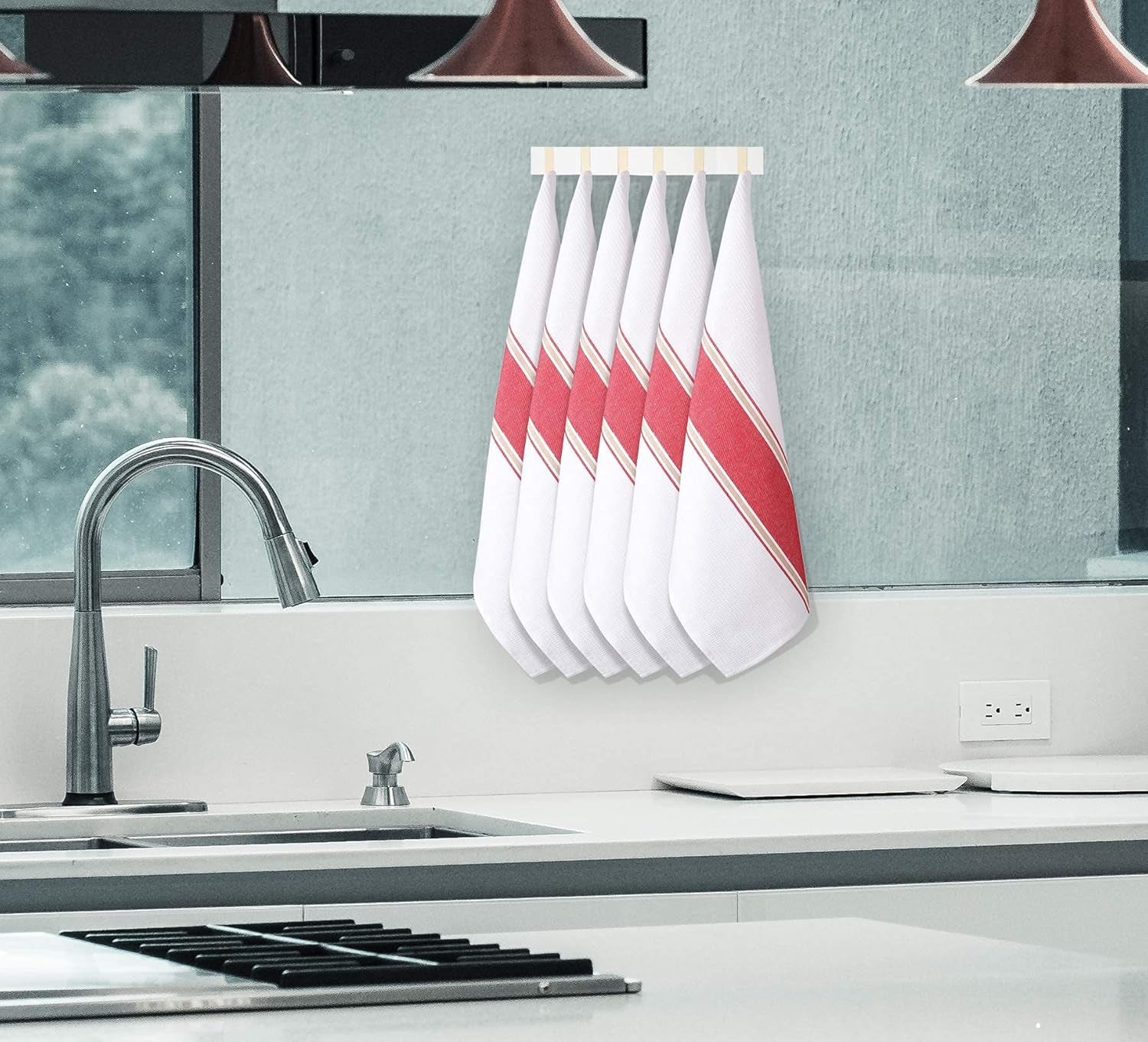 100% Cotton Kitchen Dish Towel Set of 6 Pack, Highly Absorbent Quick Drying, Machine Washable and Reusable Ultra Soft Tea Towel with Hanging Loop for Cleaning Dishes, 20X28 Inch Red