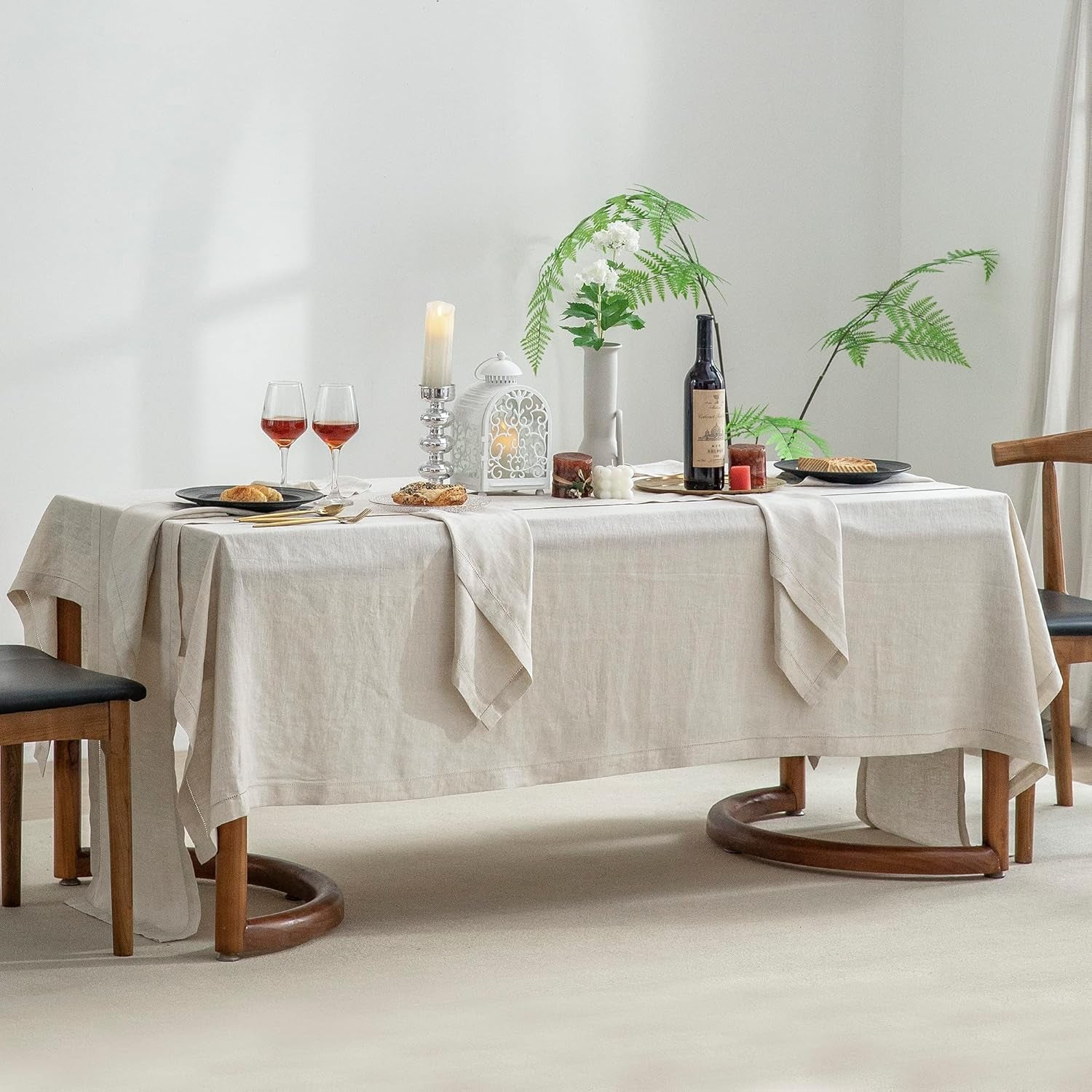 Pure Linen Hemstitch Tablecloth,100% Stonewashed French Linen Tablecloths for Kitchen Dining Rectangle Tables,60X84Inch Machine Washable Christmas Thanksgiving Organic Tablecloth-Natural Linen