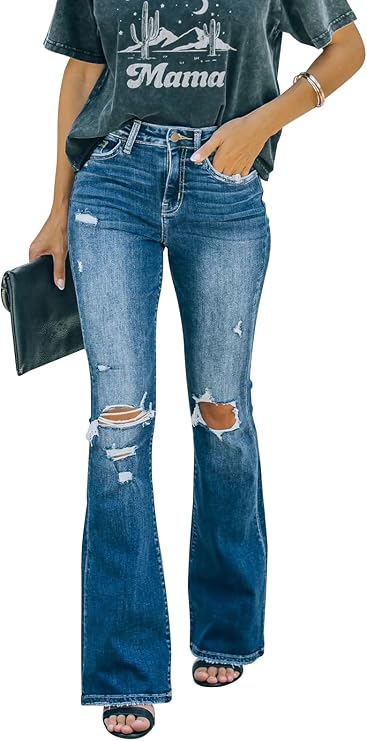 Women'S Flare Bell Bottom Jeans High Waisted Wide Leg Bootcut Jeans Stretchy Denim Pants