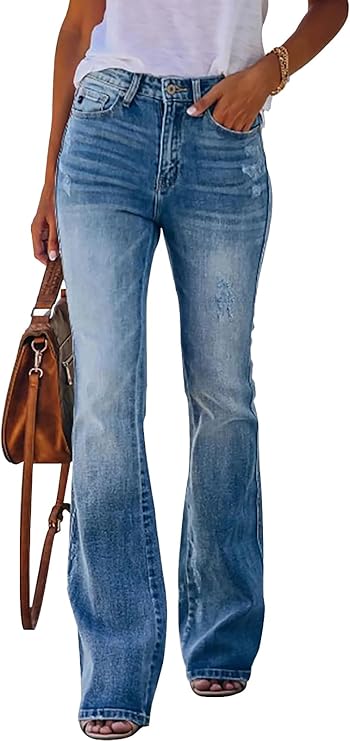 Women'S Flare Bell Bottom Jeans High Waisted Wide Leg Bootcut Jeans Stretchy Denim Pants