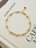 Paperclip Chain and Diamond Link Bracelet, Dainty Bracelet, Chain Bracelet, Minimalist Stackable Gold Bracelet, Gold Bracelet for Women