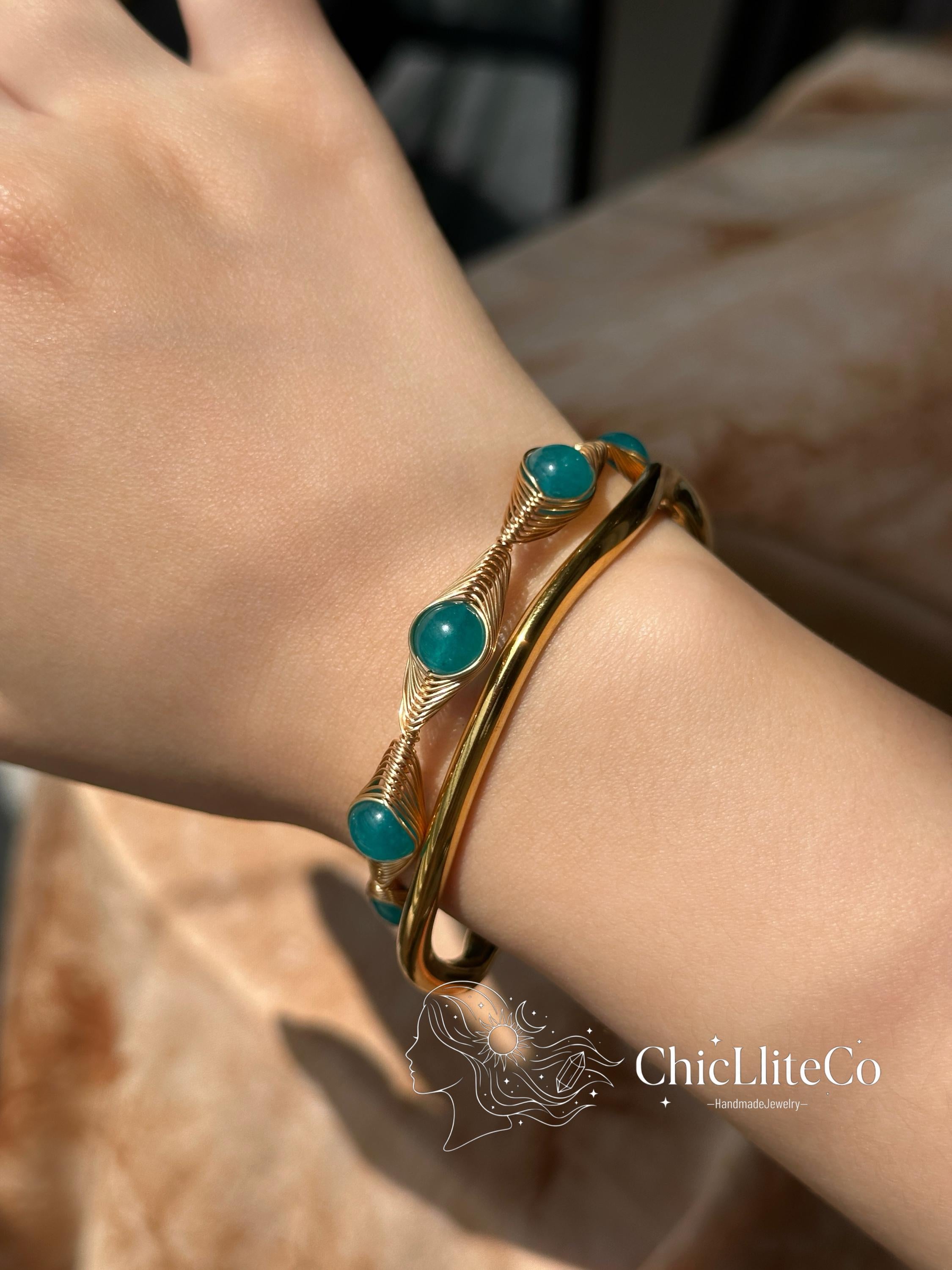50%OFF Buy2！2 Styles!Minimalist Stacking Open Bangle- Stainless Steel 18K Gold Plated Wave -Hypoallergenic & Waterproof Surf Bracele