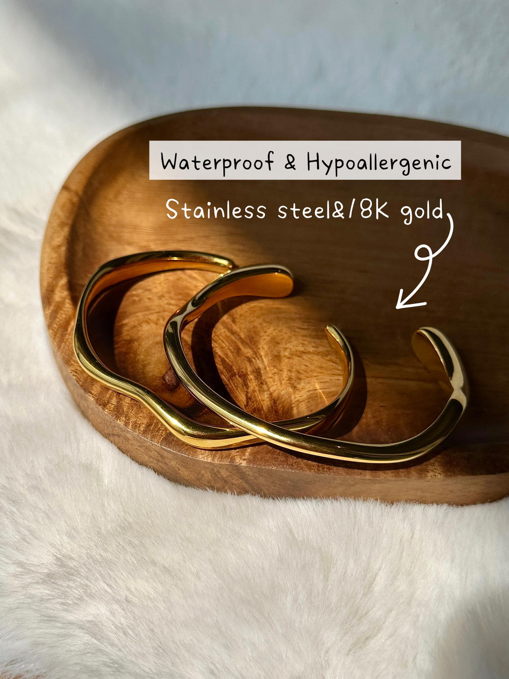50%OFF Buy2！2 Styles!Minimalist Stacking Open Bangle- Stainless Steel 18K Gold Plated Wave -Hypoallergenic & Waterproof Surf Bracele
